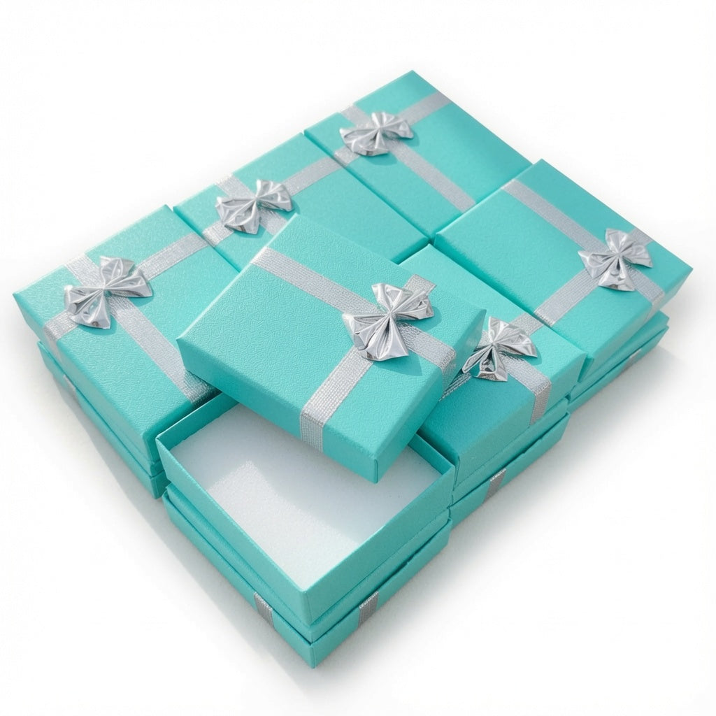 pendant box - 24-Piece Lake Blue Ribbon Paper Pendant Gift Boxes B0923-LAB side view