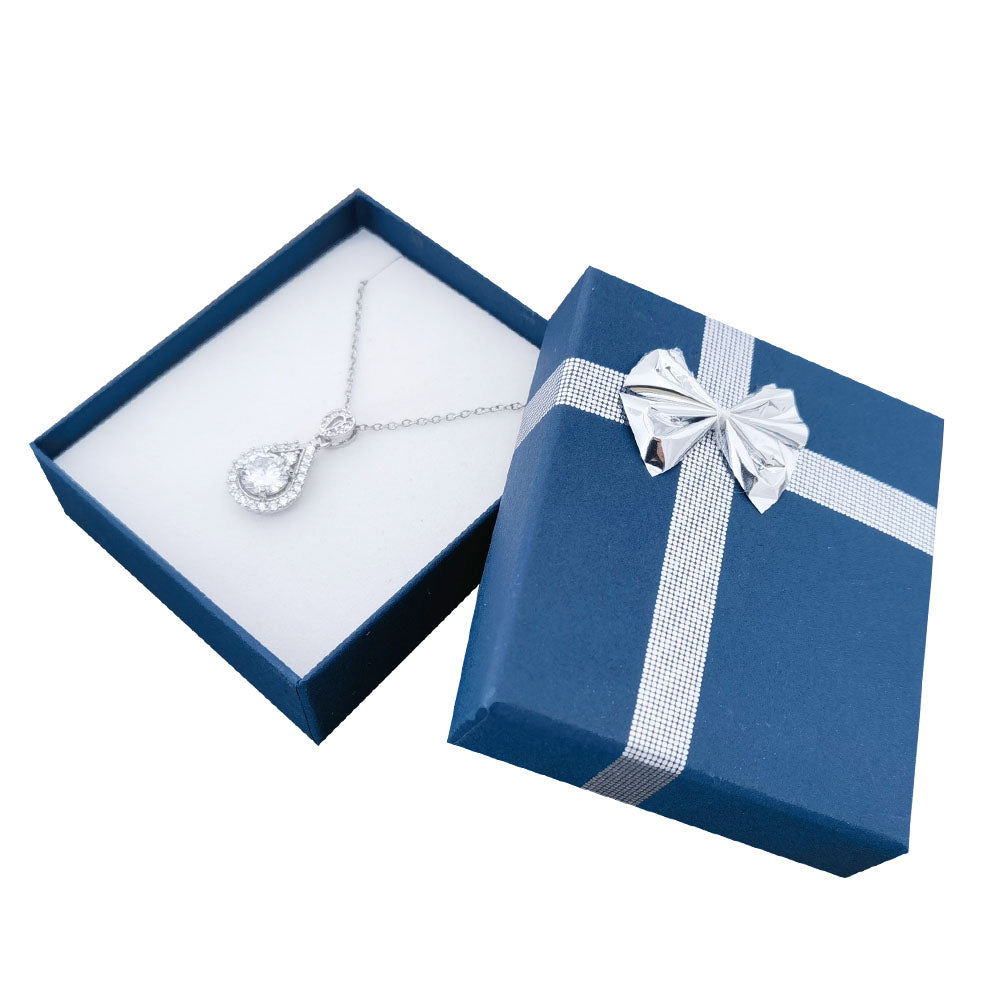 pendant box - 24-Piece Navy Blue Ribbon Paper Pendant Gift Boxes B0923-B front view