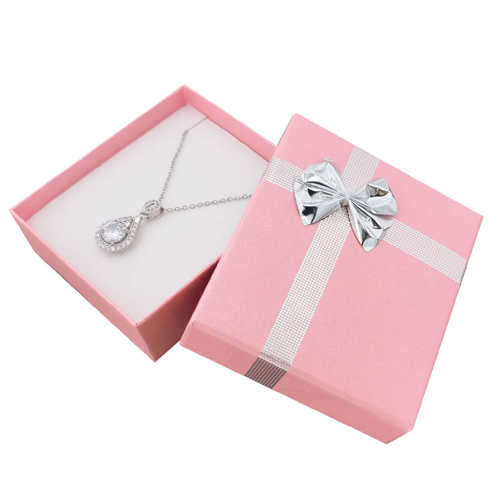 pendant box - 24-Piece Pink Ribbon Paper Pendant Gift Boxes B0923-P front view