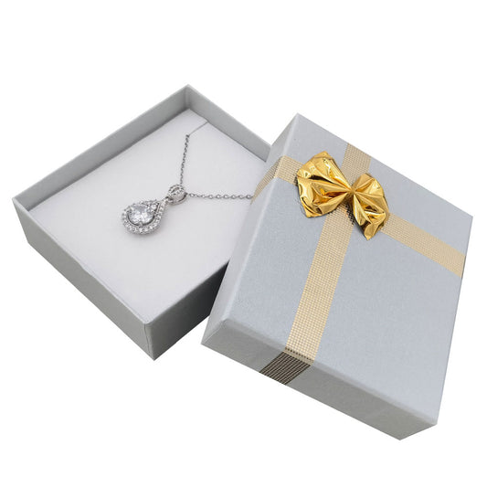 pendant box - 24-Piece Silver Gray Ribbon Paper Pendant Gift Boxes B0923-SL front view
