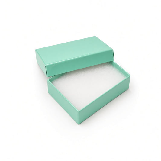 pendant box - T Blue Glossy Medium Pendant Cotton-Filled Jewelry Box 100-Piece Pack BX2832TG front view