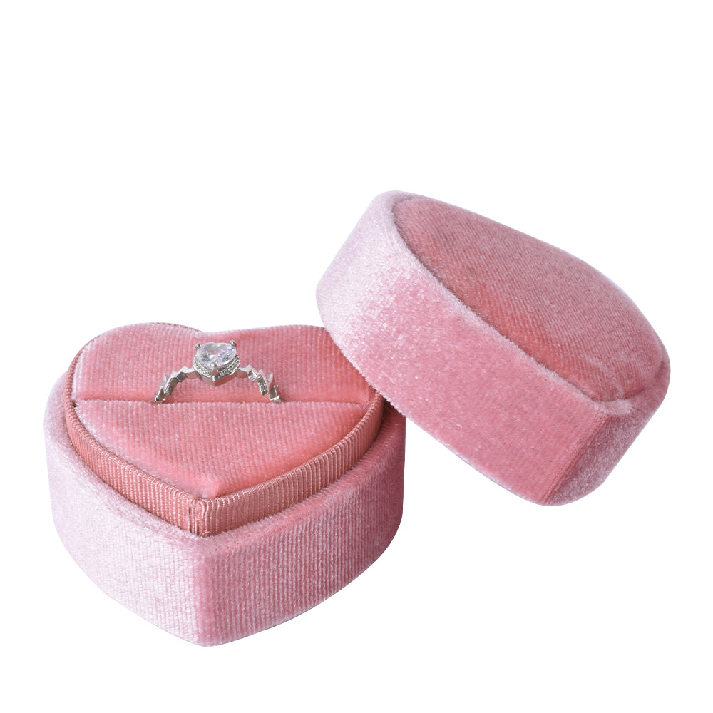 Pink Heart-Shaped Velvet Ring Box, product view 1