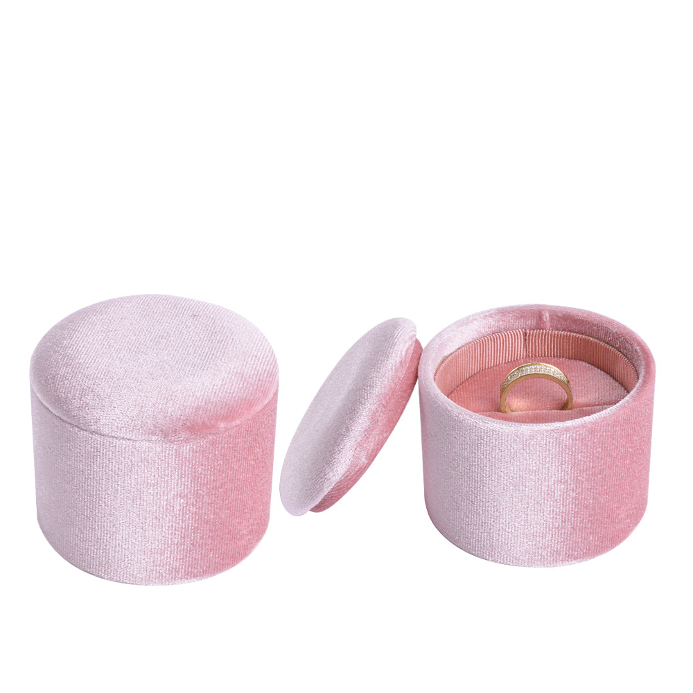 Pink Recessed Round Velvet Ring Box, product view 1