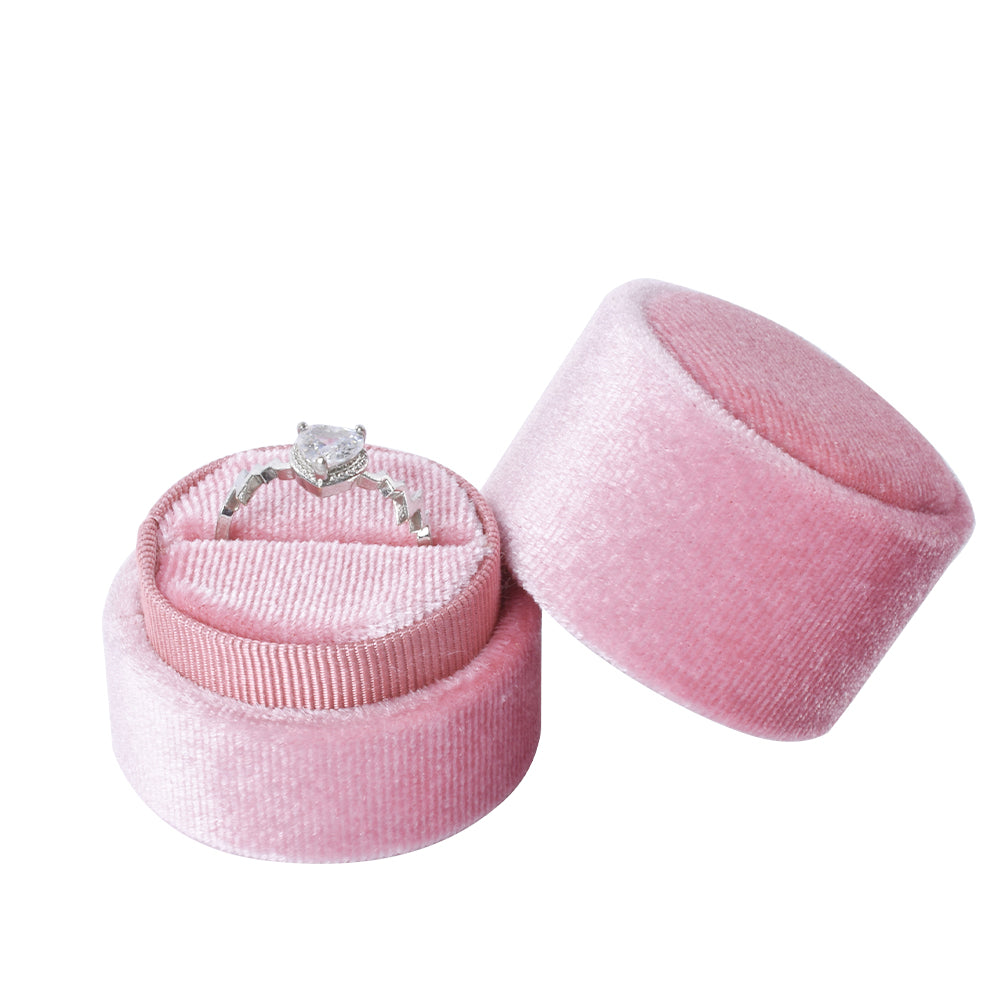 Pink Small Round Velvet Ring Box, product view 1