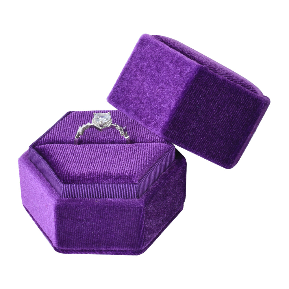 Purple Hexagonal Velvet Ring Box, product view 2