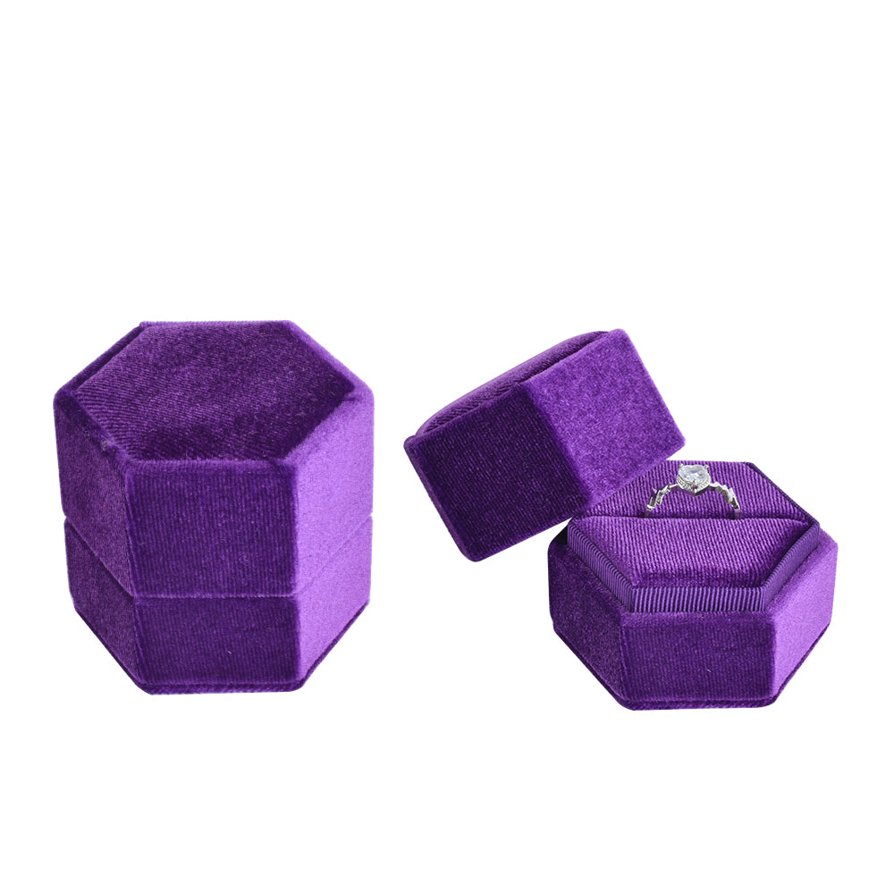 Purple Hexagonal Velvet Ring Box, product view 1
