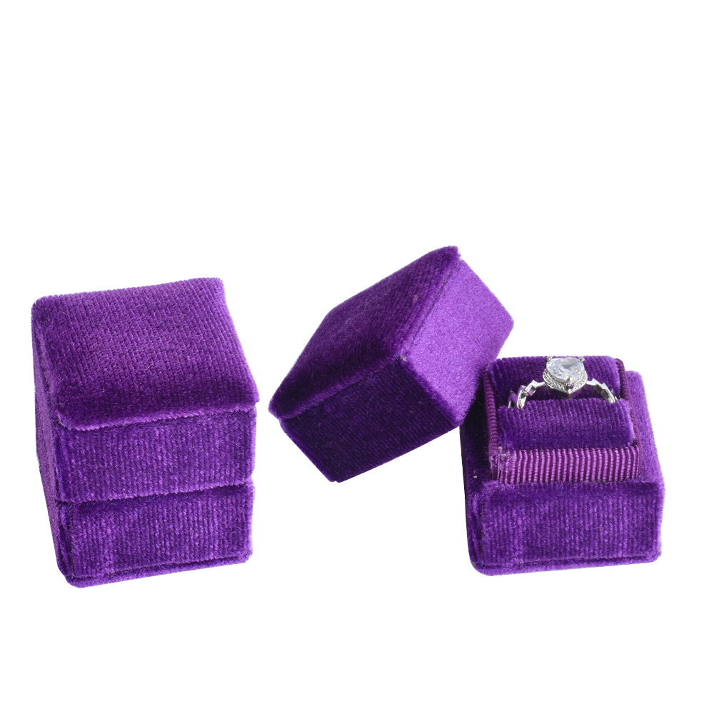 Purple Mini Square Velvet Ring Box, product view 1