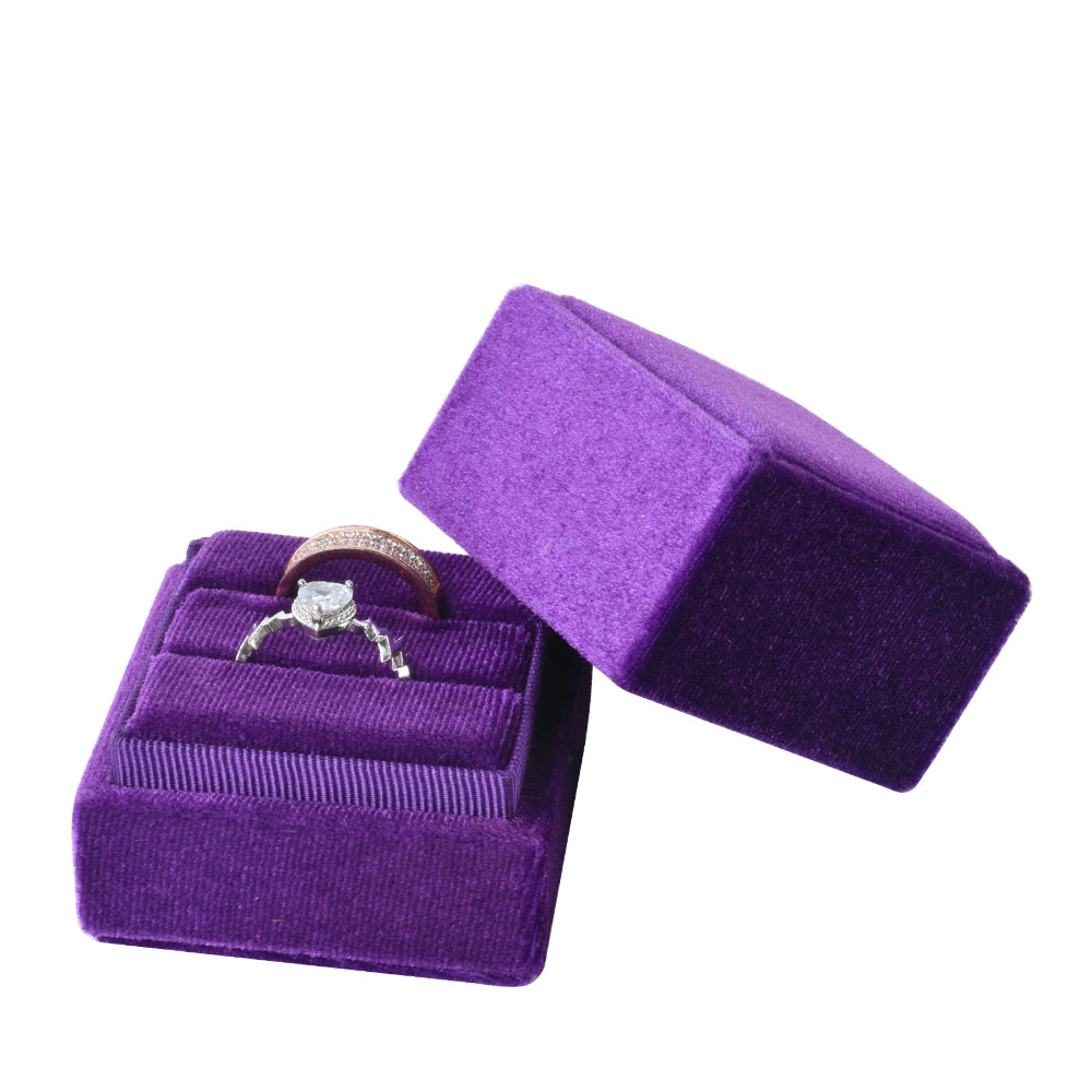 Purple Square Double Velvet Ring Box, product view 2