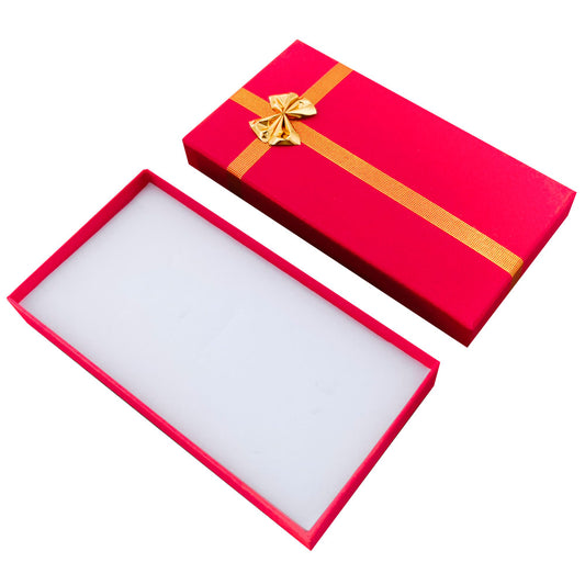 Red ribbon paper necklace jewelry gift box, open interior view