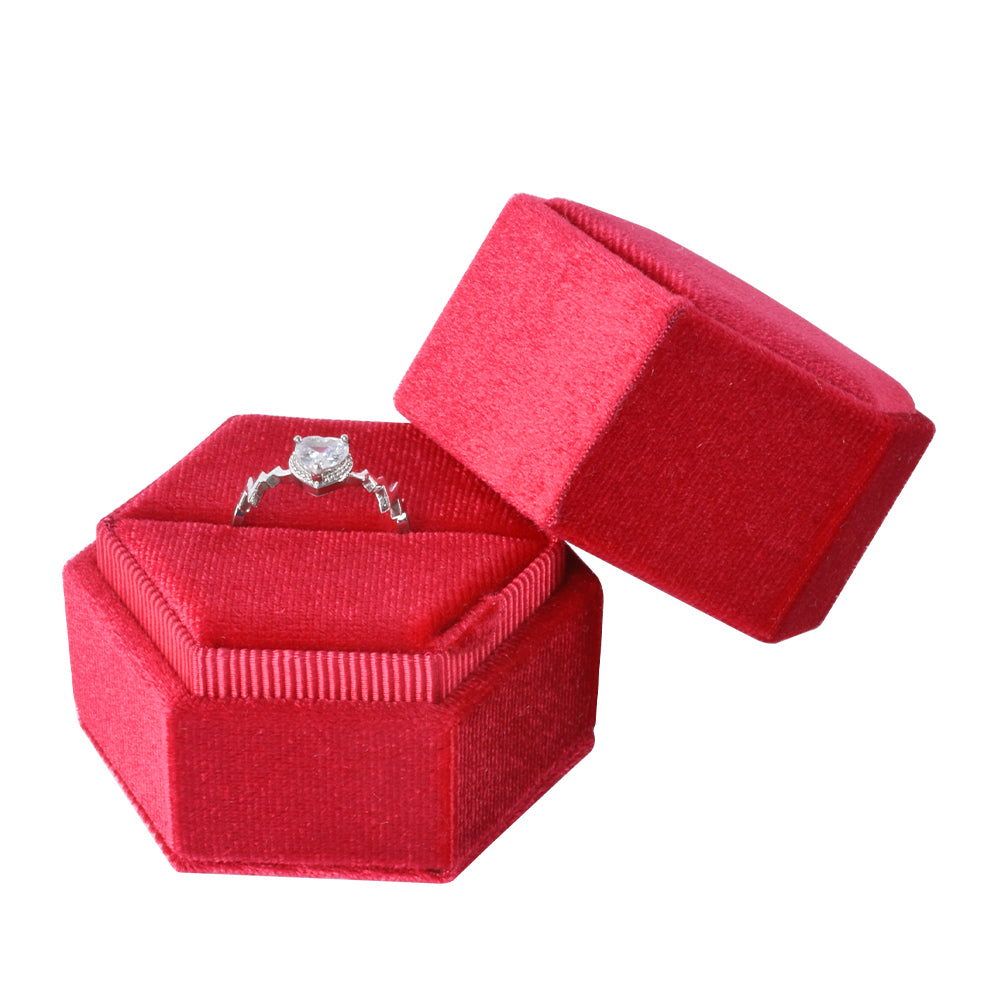 Red Hexagonal Velvet Ring Box, product view 2