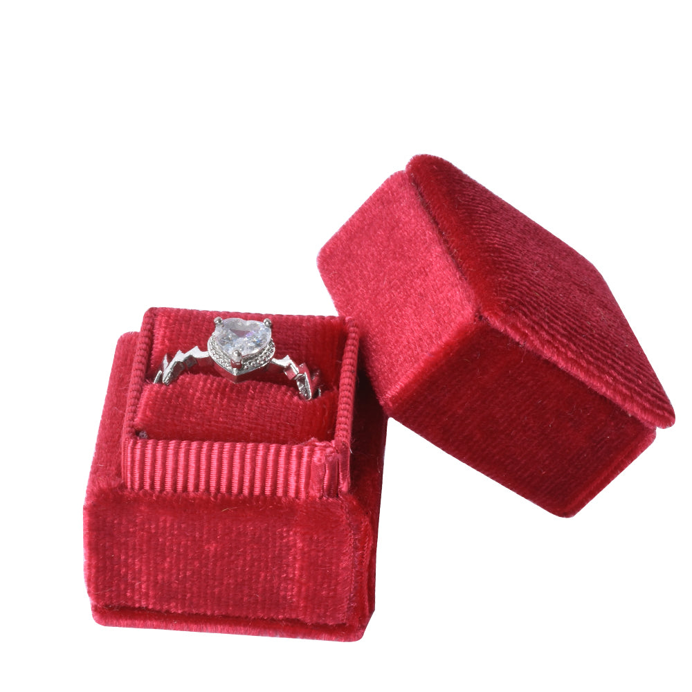 Red Mini Square Velvet Ring Box, product view 2
