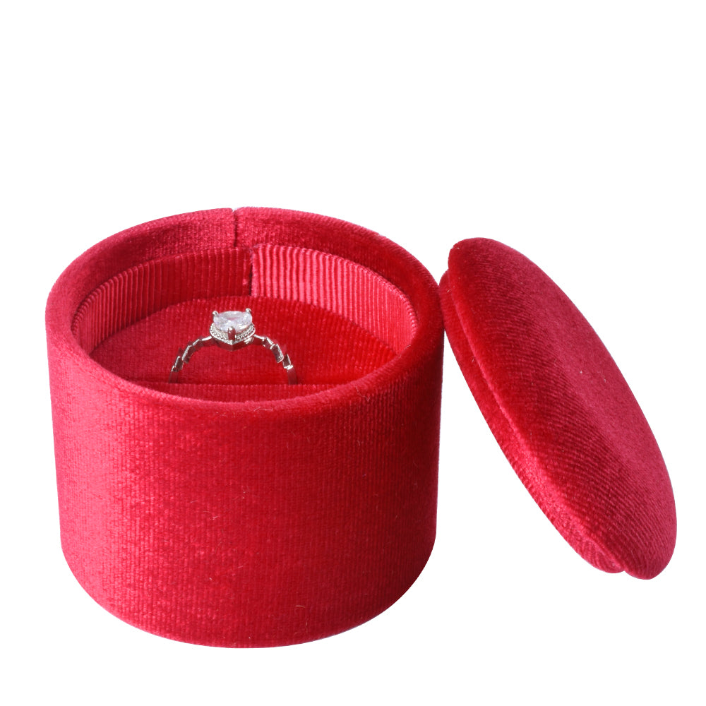 Red Recessed Round Velvet Ring Box, product view 2