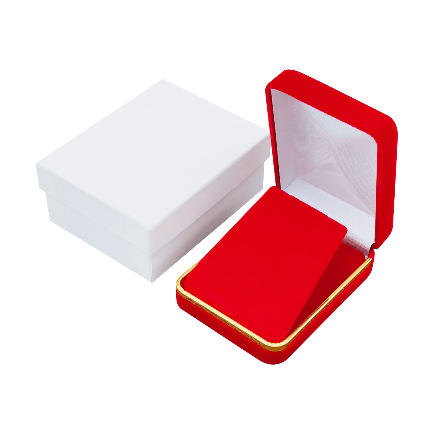Red Rectangular Velvet Pendant Boxes with Gold Trim, product view 2