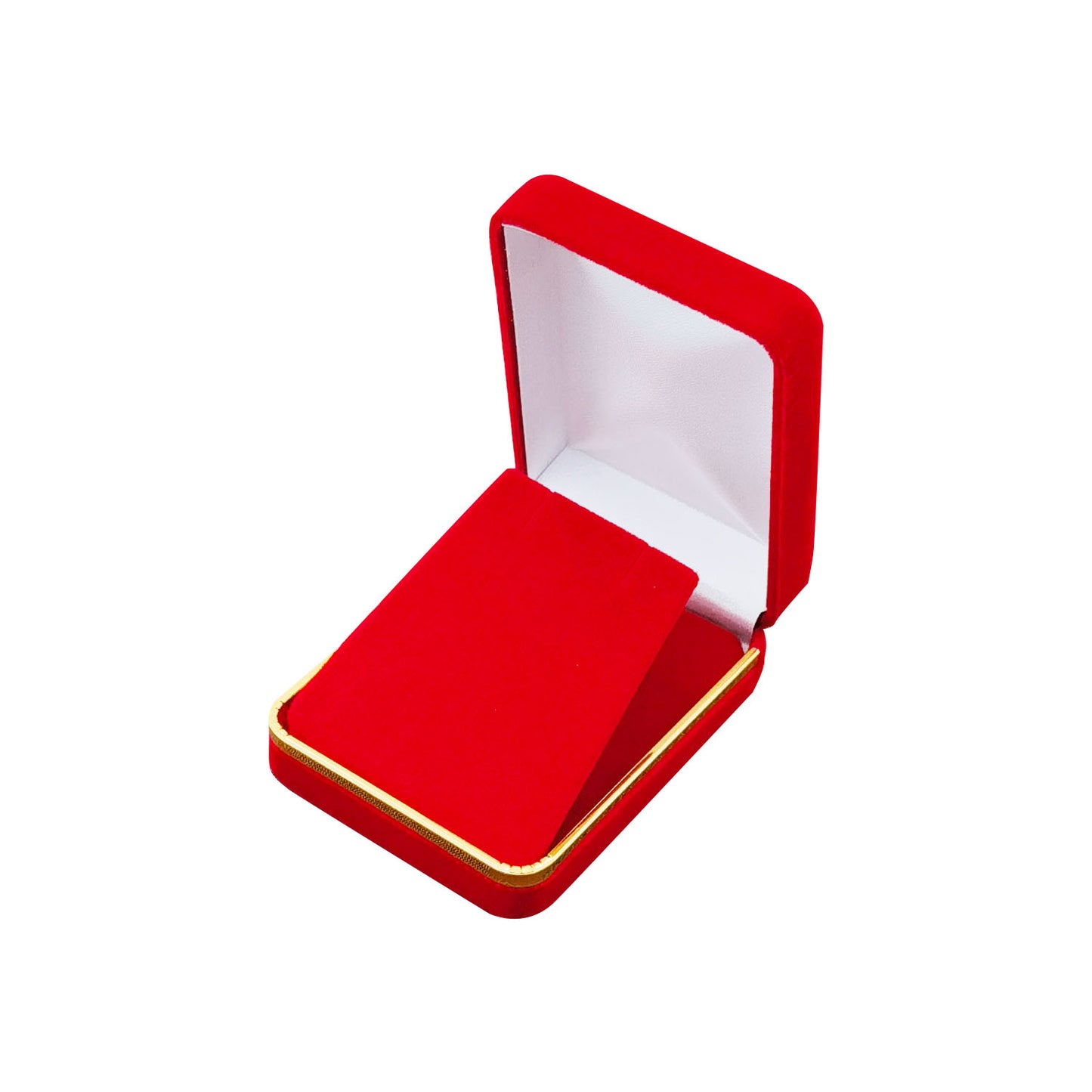 Red Rectangular Velvet Pendant Boxes with Gold Trim, product view 3