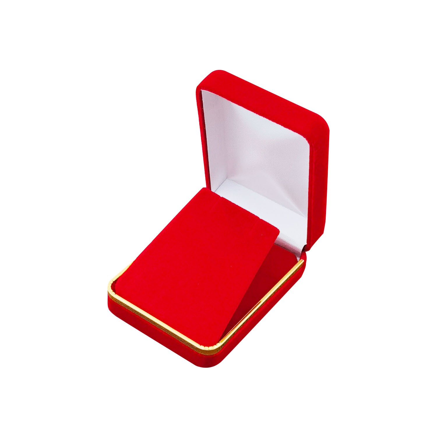 Red Rectangular Velvet Pendant Boxes with Gold Trim, product view 3