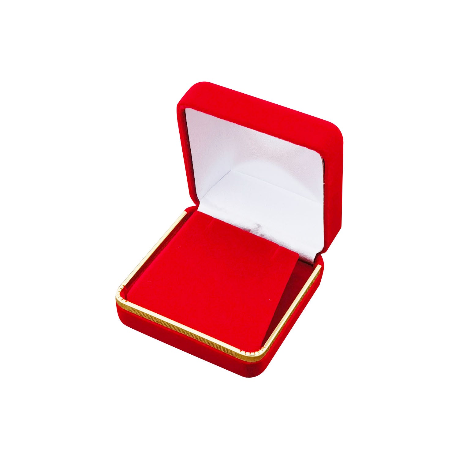 Red Square Velvet Pendant Boxes with Gold Trim, product view 3