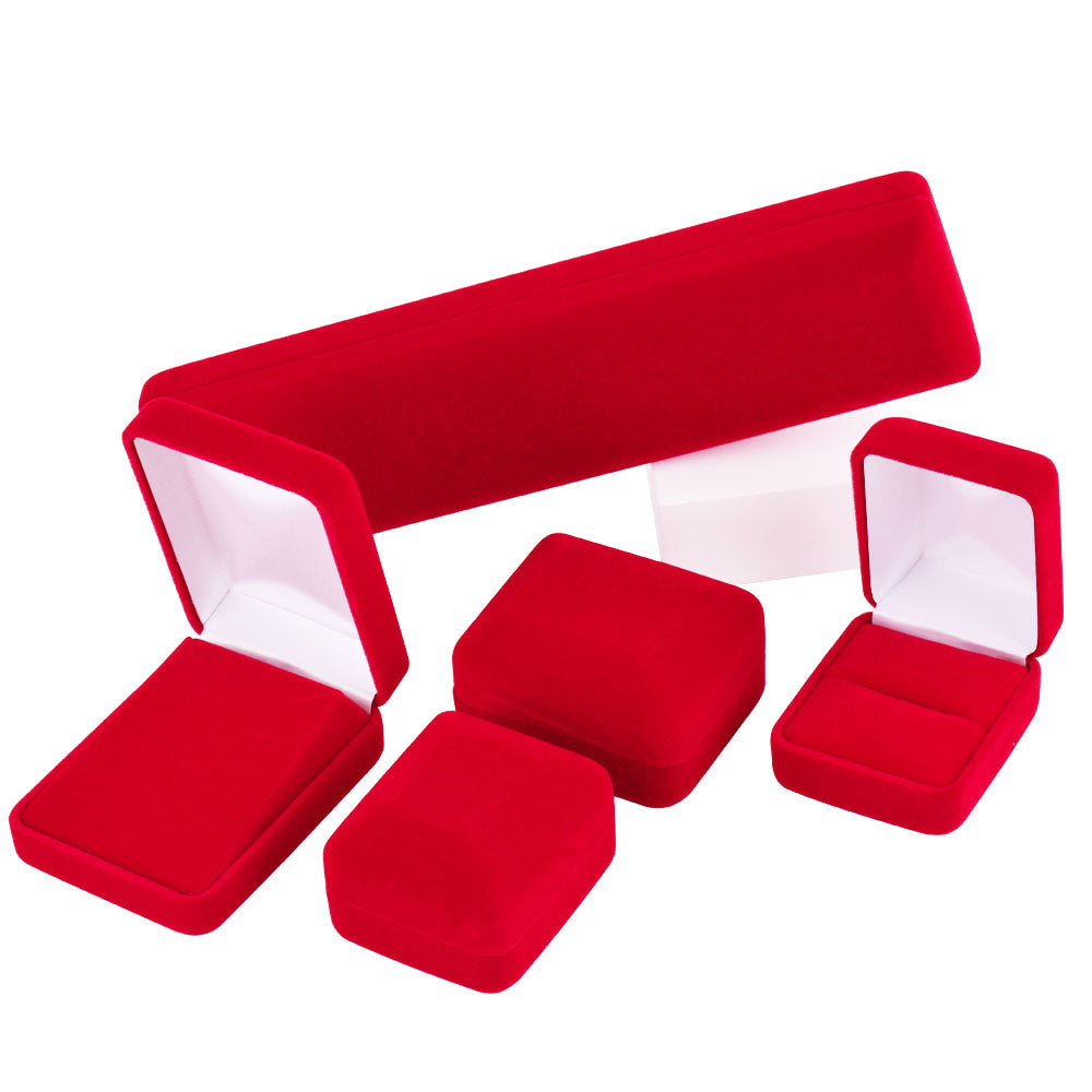 Red velvet jewelry box assortment