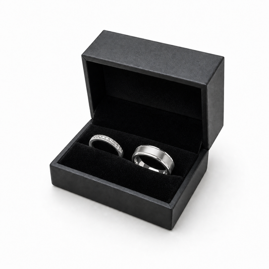 ring box - 12 Gray PU Ring Boxes P06DR-GR BK front view