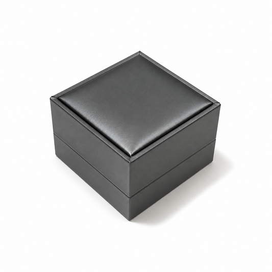 ring box - 12 Gray PU Ring Boxes P06DR-GR BK open view