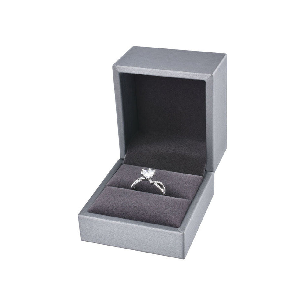 ring box - 12pcs Gray Champagne PU Ring Boxes Display P06R1-GR GR front view