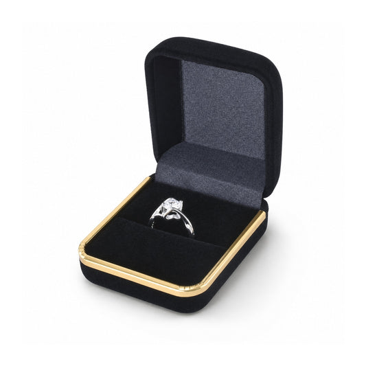 ring box - Black Flocked Ring Boxes with Gold Trim - 48 Pack F02-R-BK BK front view