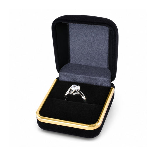 ring box - Black Flocked Ring Boxes with Gold Trim - 48 Pack F02-R-BK BK open view