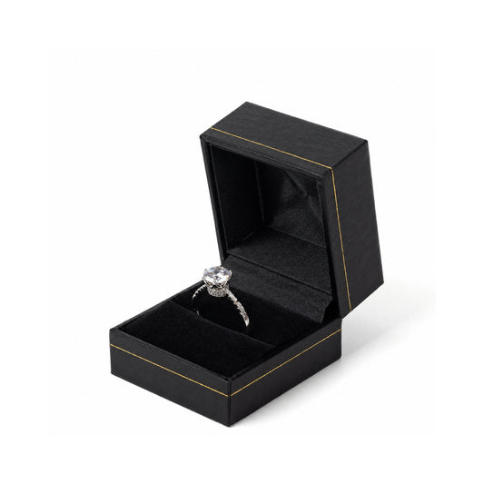 ring box - 24pcs Black Gold Leatherette Ring Box Display LR3-BK BK front view