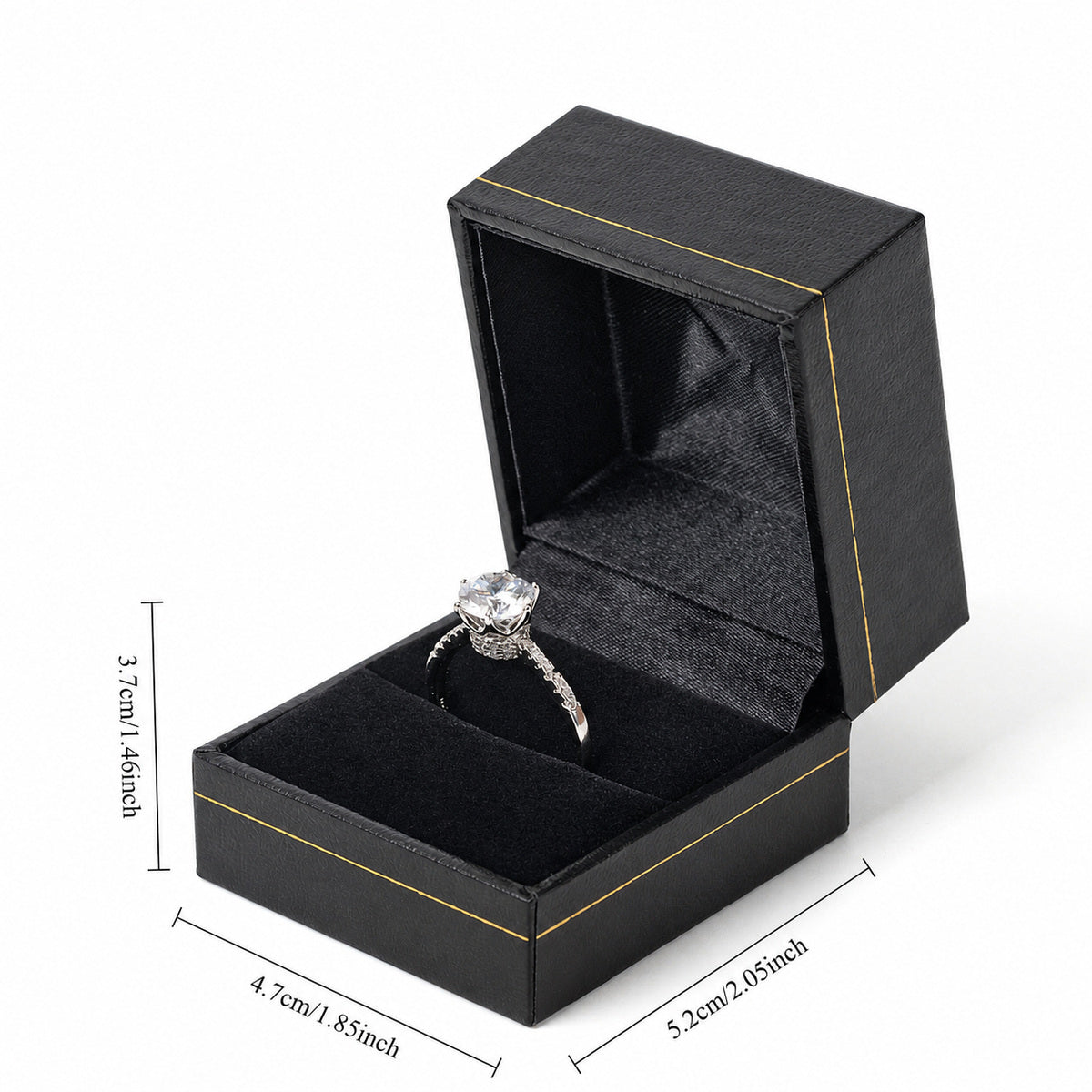 ring box - 24pcs Black Gold Leatherette Ring Box Display LR3-BK BK side view