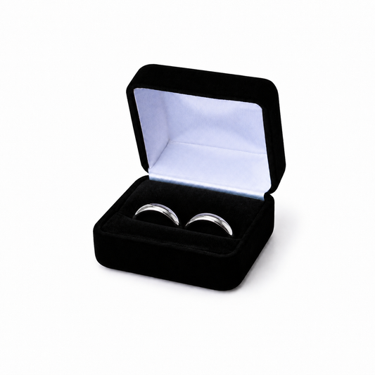 ring box - Black Velvet Double Ring Boxes - 12 Pack YR5-BK front view