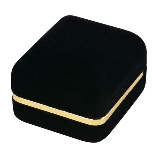 ring box - Black Velvet Single Ring Boxes with Gold Trim - 12 Pack SR3-BK open view