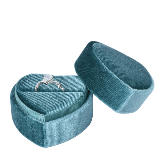 ring box - Blue Heart-Shaped Velvet Ring Box V10-R1 B front view