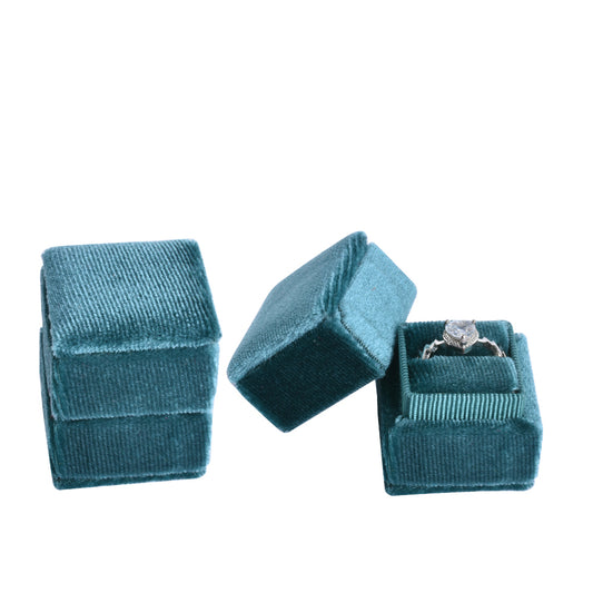 ring box - Blue Mini Square Velvet Ring Box V04-R1 B open view