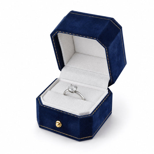 ring box - Blue Octagonal Velvet Ring Boxes - 12 Pack V17-R1 B W-12Pcs front view