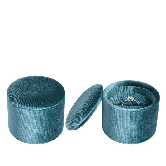 ring box - Blue Recessed Round Velvet Ring Box V11-R1 B open view