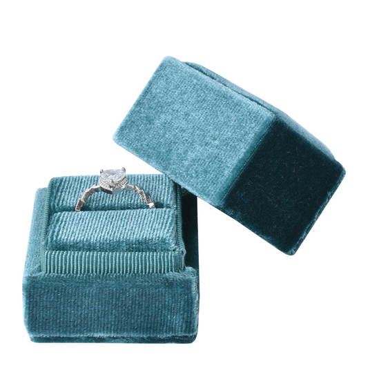ring box - Blue Square Single Velvet Ring Box V07-R1 B front view