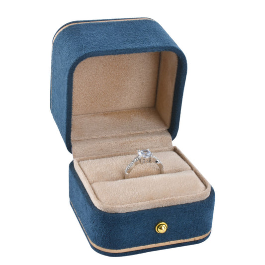 ring box - Blue Suede Ring Box V15R-B BK front view