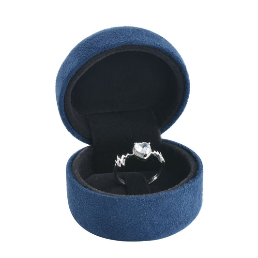 ring box - Blue Suede Ring Boxes V13R-B BK front view