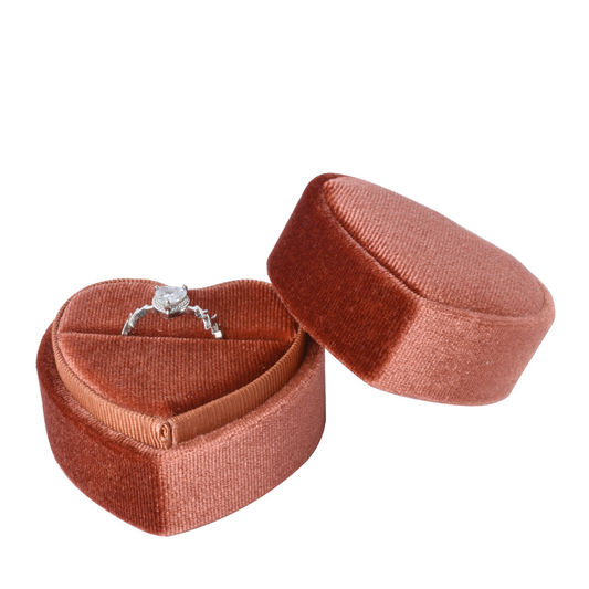 ring box - Brown Heart-Shaped Velvet Ring Box V10-R1 CO front view