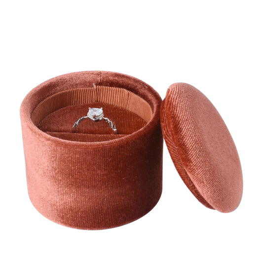 ring box - Brown Recessed Round Velvet Ring Box V11-R1 CO front view