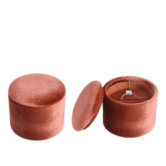 ring box - Brown Recessed Round Velvet Ring Box V11-R1 CO open view