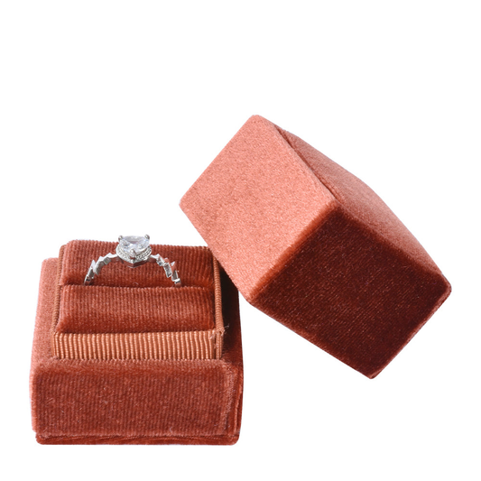 ring box - Brown Square Single Velvet Ring Box V07-R1 CO front view