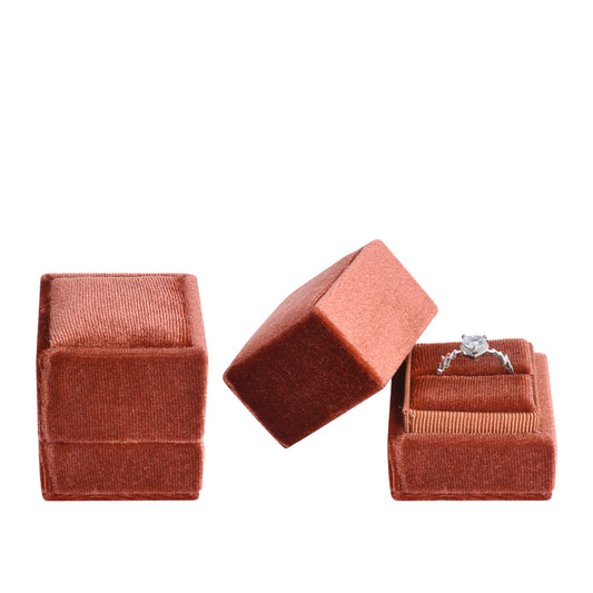 ring box - Brown Square Single Velvet Ring Box V07-R1 CO open view