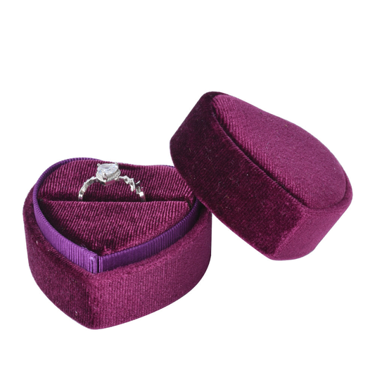 ring box - Burgundy Heart-Shaped Velvet Ring Box V10-R1 SPI front view