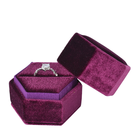 ring box - Burgundy Hexagonal Velvet Ring Box V09-R1 SPI front view