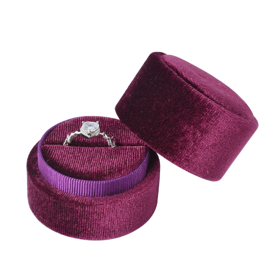 ring box - Burgundy Round Velvet Ring Box V06-R1 SPI front view