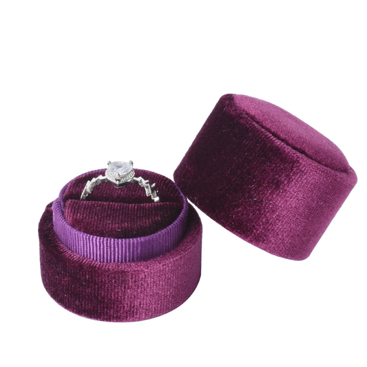 ring box - Burgundy Small Round Velvet Ring Box V05-R1 SPI front view