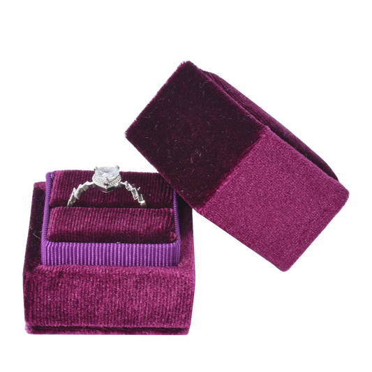 ring box - Burgundy Square Single Velvet Ring Box V07-R1 SPI front view