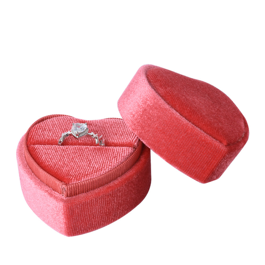 ring box - Coral Heart-Shaped Velvet Ring Box V10-R1 R front view