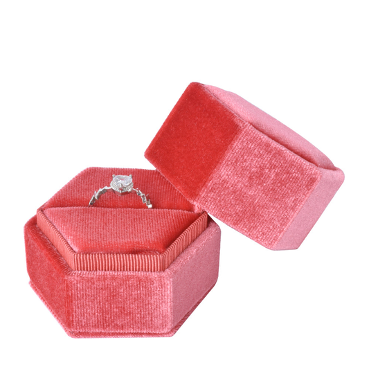 ring box - Coral Hexagonal Velvet Ring Box V09-R1 R front view