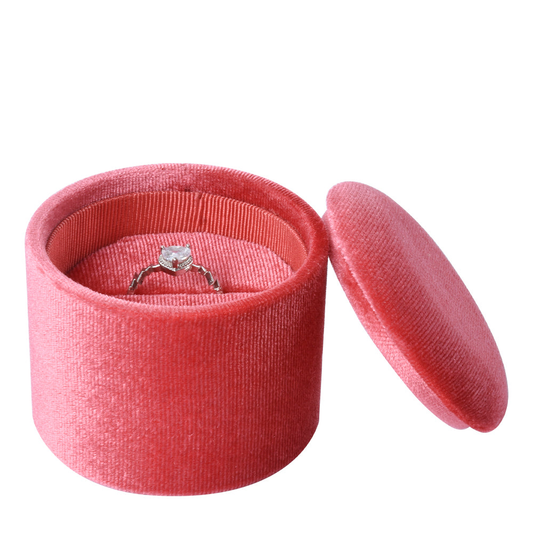 ring box - Coral Recessed Round Velvet Ring Box V11-R1 R front view